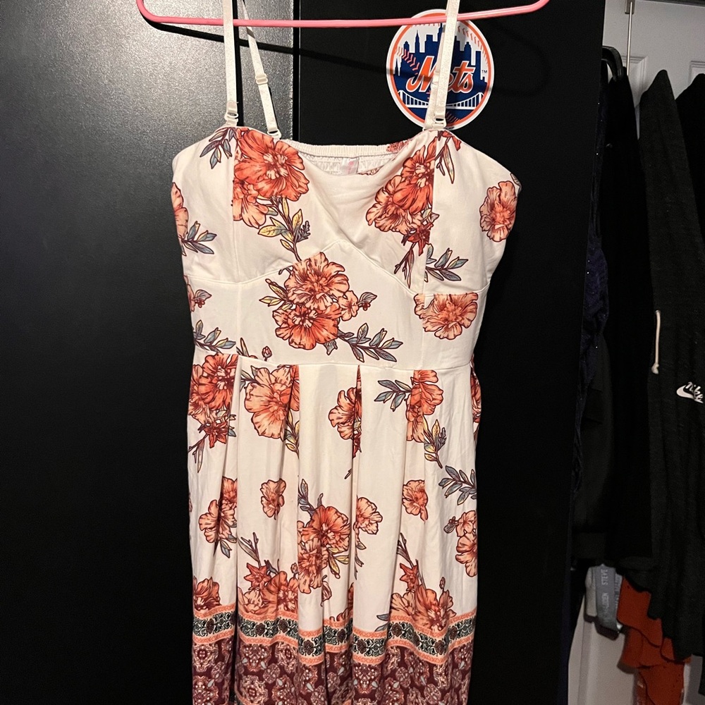 No Boundaries Orange and Pink Pleated Sundress
